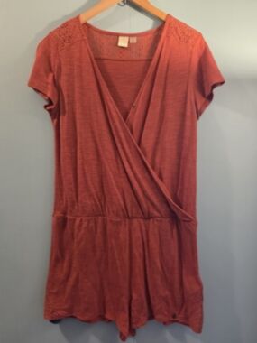 Roxy Rust Red Crochet Detail Short Sleeve Romper